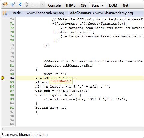 Debugging in firebug